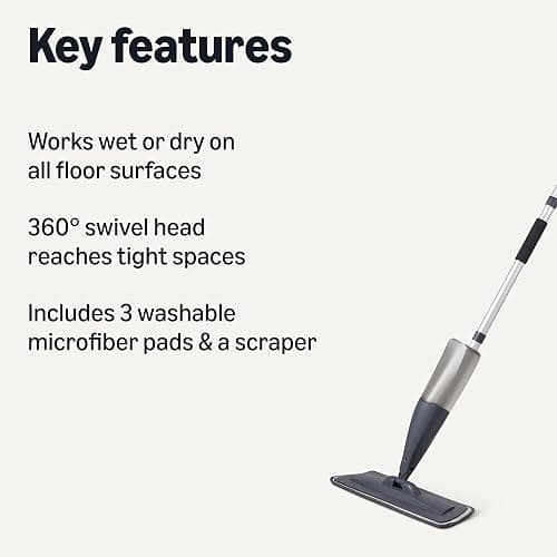 Amazon Basics 360-Degree Swivel Spray Mop for Hardwood Tile Laminate Floor Cleaning with 16.9 oz Refillable Tank, 49-inch, 3-Pack Washable Pads thumbnail 2