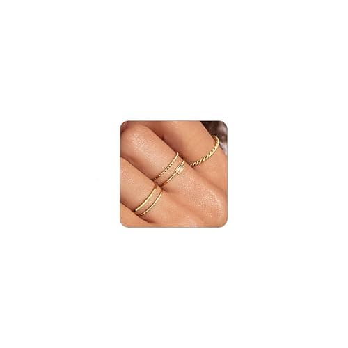 sailimue Gold Stackable Rings for Women Non Tarnish - 14K Gold Plated Waterproof Thin Band Ring Set - 1mm Minimalist Stainless Steel Silver Stacking Dainty Trendy Statement Thumb Rings Size 5-11 thumbnail 8