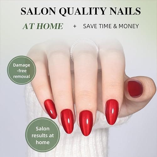 WiniBeauty Red Cat Eye Press On Nails Almond - Short Almond Fake Nails | Red Cateye Press On Nails Reusable Stick On Nails in 16 Sizes, 32pcs False Nail Kit for Women & Girls thumbnail 3