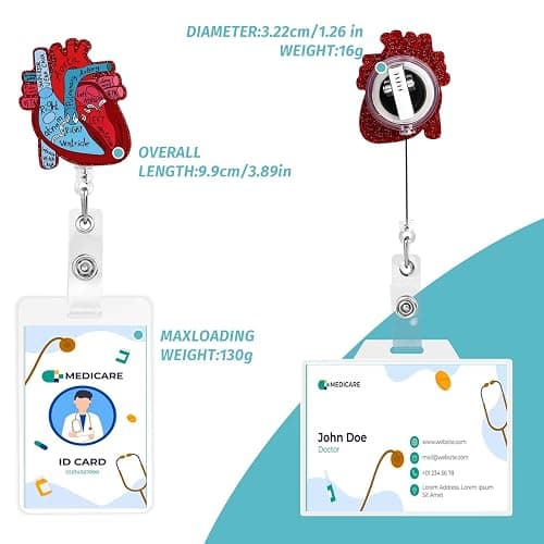 Dimeho Cardiac Badge Holder Heart Retractable Reel ID Card Clip Anatomy Funny Nurse Name Tag Holder Pediatrics Nursing Badge Alligator Clips for Doctor Student Teacher Medical Assistant thumbnail 6