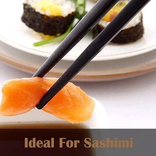 HauSun 2 Pairs Chopsticks and Chopstick Rest Gift Set- Dishwasher Safe Reusable Fiber Glass Chopsticks + Porcelain Cute Panda Chopstick Holder, Non-slip Chinese Japanese Style, Black thumbnail 8