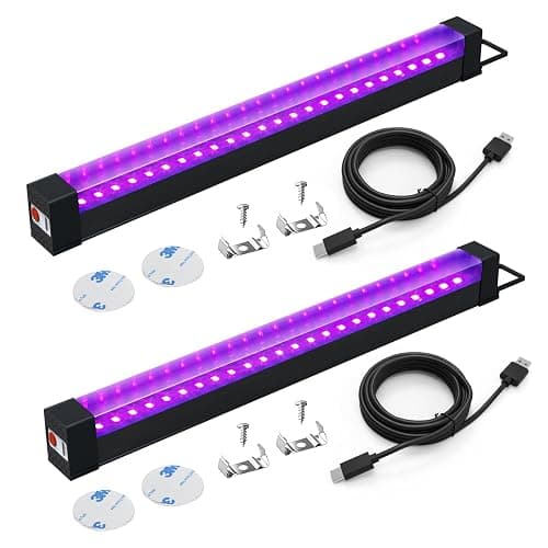 Elwoks Rechargeable Black Light Bar 10W 1FT, Battery Powered LED Blacklight for Glow Party Body Paint Halloween UV Strip Lights for Cabinet and Display Magnetic 2 Pack - Image 1