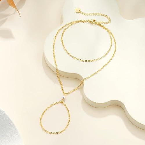 Fezodo Gold Hand Chain Bracelets for Women, 14K Gold Plated Dainty Ring Bracelet Hand Chain Trendy Finger Ring Bracelet Hand Chains Jewelry Gifts for Women thumbnail 7