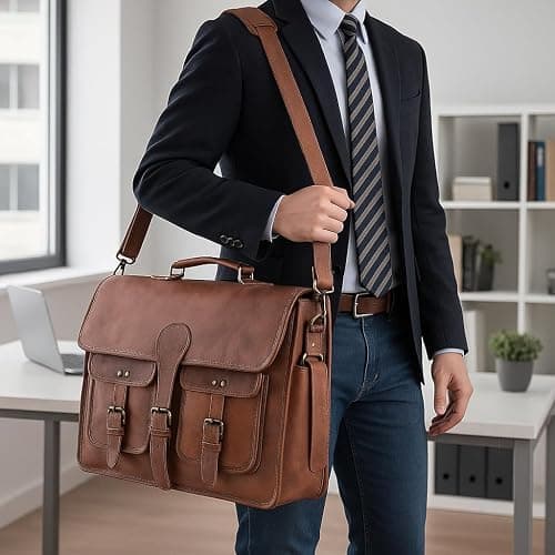Leather Messenger Bag for Men and Women 18 inch Large Vintage Leather Briefcase Laptop Shoulder Bag Unisex Crossbody Messenger Satchel for Office, Business, Work, Travel thumbnail 6