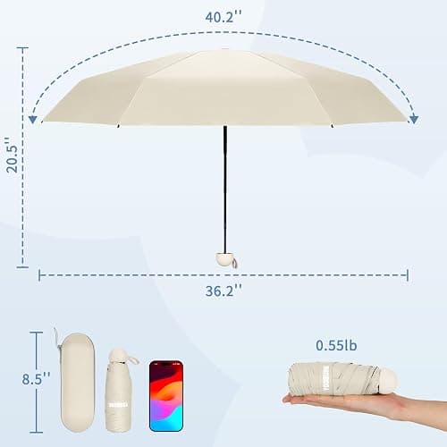 Yoobure Travel Umbrella Portable Compact Umbrellas, Pocket Mini for Purse, Umbrellas for UV Sun & Rain Small for Backpack, Umbrella with Case Folding for Kids Women thumbnail 2
