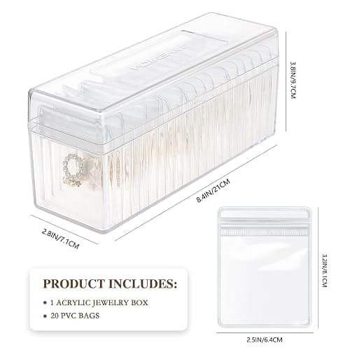 HOMEHIVE Acrylic Jewelry Box Organizer, Clear Jewelry Organizer and Storage with 20 Portable Anti Tarnish Jewelry bags, Travel Jewelry Case for Earrings/Rings/Necklaces Gifts for Women Girls, Clear thumbnail 3