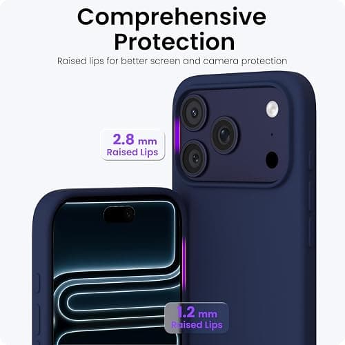 ORNARTO Compatible with iPhone 17 Pro Case 6.3", Slim Liquid Silicone 4 Layers Full Covered Soft Gel Rubber Shockproof Cover, Protective Phone Case for iPhone 17 Pro-Navy Blue thumbnail 4