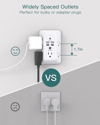 Surge Protector, Outlet Extender with Night Light, Addtam 5-Outlet Splitter and 4 USB Ports(PD 20W), Multi Plug Wall Outlet Power Strip for Home Office Dorm Room Essentials thumbnail 5