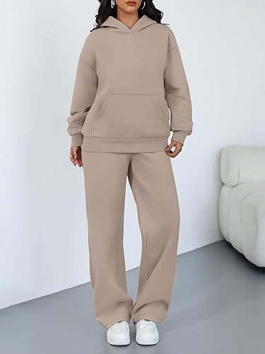 Trendy Queen Womens Oversized Hoodie Wide Leg Pants 2 Piece Lounge Set | Drop Shoulder,Kangaroo Pocket,Elastic Waistband,Side Pockets,Matching Sweatsuit thumbnail 2