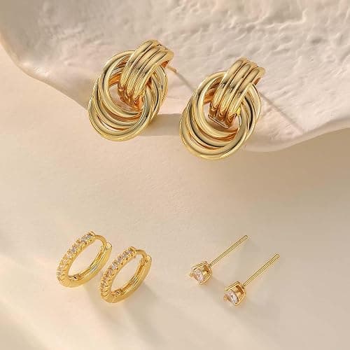 3Pairs Gold Hoop Earrings Set for Women Trendy Chunky Huggie Dainty Earring Jewelry for Women Teens thumbnail 6