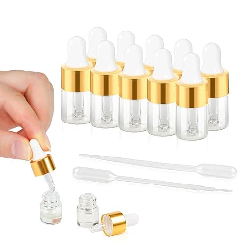 10pcs Mini Glass Dropper Bottle for Essential Oil,1ml Small Clear Sample Dropper Vails with Gold Cap,Perfume Cosmetic Liquid Containers for Traveling (2ml, 10) - Image 1