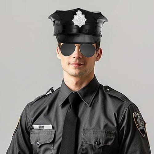 Alaiyaky Police Accessories Set,7 Pcs Police Costume Accessories Officer Hat with Sunglasses Handcuffs Badge Walkie Talkie Whistle Baton, Halloween Costumes Adults Outfits Kit for Men Women thumbnail 2