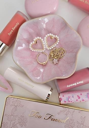 JAMEND CLXP Lotus Leaf Shape Decorative Ring Tray, Small Key Bowl, Ceramic Trinket Tray Jewelry Dish Organizing Necklace Earrings, Home Decoration for Mom Best Friend Sister, Pink. thumbnail 2
