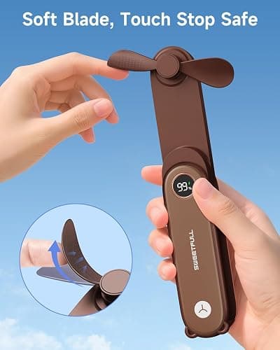 SWEETFULL Portable Handheld Mini Fan with LED Display, 3-in-1 Personal Foldable USB Rechargeable Hand Held Fan & Flashlight for Travel, Lash Eyelash, Cute Small Pocket for Women, Girls thumbnail 7