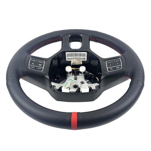 Black Side Perforated Leather Red Marker Steering Wheel Protector Cover Hand-Stitch on Wrap Fit for Dodge Ram Heavy Duty 1500/2500/3500/4500/5500 2013-2019 (Red Mark Strip) thumbnail 5