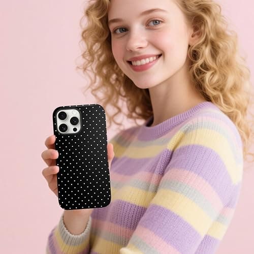 flewfun Magnetic for iPhone 14 Plus Case Cute Polka Dot Phone Case, Shockproof Slim TPU and Hard PC Protective Phone Cover Compatible with MagSafe Designed for Women Girls, Black thumbnail 7