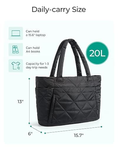 BAGSMART Tote Bag for Women, Puffy Tote Bag with Zipper, Large Quilted Shoulder Bag with Compartments for Travel, Work, Gym thumbnail 3