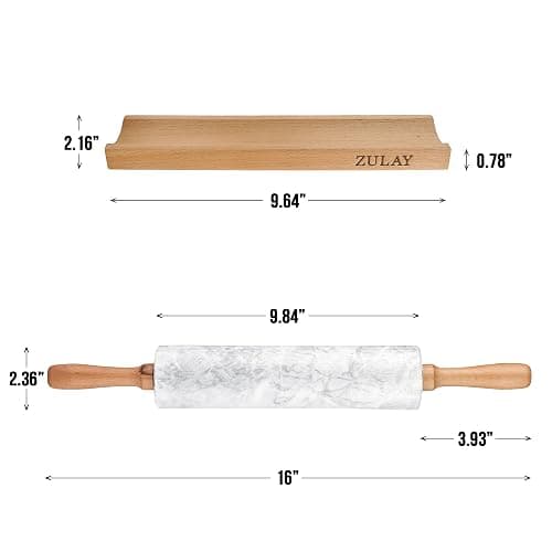 Zulay Kitchen 17-Inch Marble Rolling Pin With Stand - Polished Marble Rolling Pins For Baking With Long Beechwood Handle - Non-stick Roller Pin For Baking Pastries, Bread & Pizza thumbnail 2