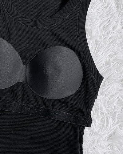CHICME Women Built-in Bra Tank Tops Sleeveless Casual Shirts Racerback Ribbed Fitted Tank Tops thumbnail 5