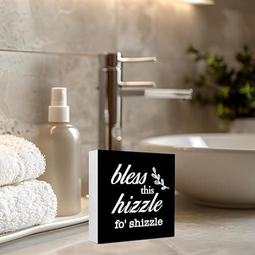 Ruvoty Black Bless This Hizzle for Shizzle Sign Wooden Block,Funny Humor Home Decor for Shelves,Farmhouse Home Desk Decor,House Warming Gift for Friends thumbnail 4