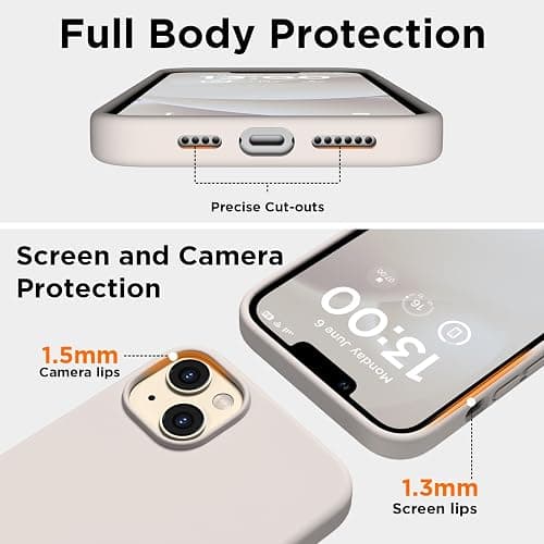 COFFKER for iPhone 13 Phone Case with [2X Screen Protectors], Liquid Silicone Shockproof Protective with Soft Anti-Scratch Microfiber Lining Slim Thin Case for iPhone 13 6.1 inch, Stone thumbnail 3