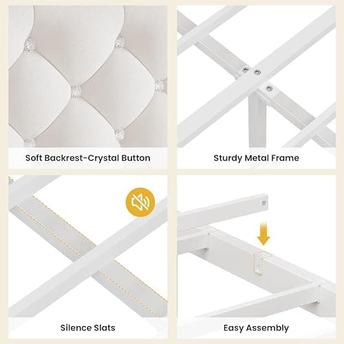 BTHFST Full Bed Frame with Storage Headboard & 4 Drawers, Girl Upholstered Storage Bed with LED Lights & Charging Station, No Box Spring Needed, Easy Assembly, Beige thumbnail 9