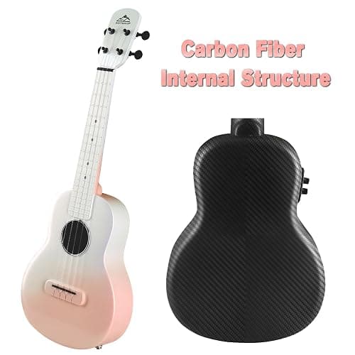 Electric Concert Ukulele, EASTROCK Carbon Fiber 23 Inch Ukelele Kit for Student Adult Professional, Beginner Uke with Accessories, Gradient Apricot Pink thumbnail 4
