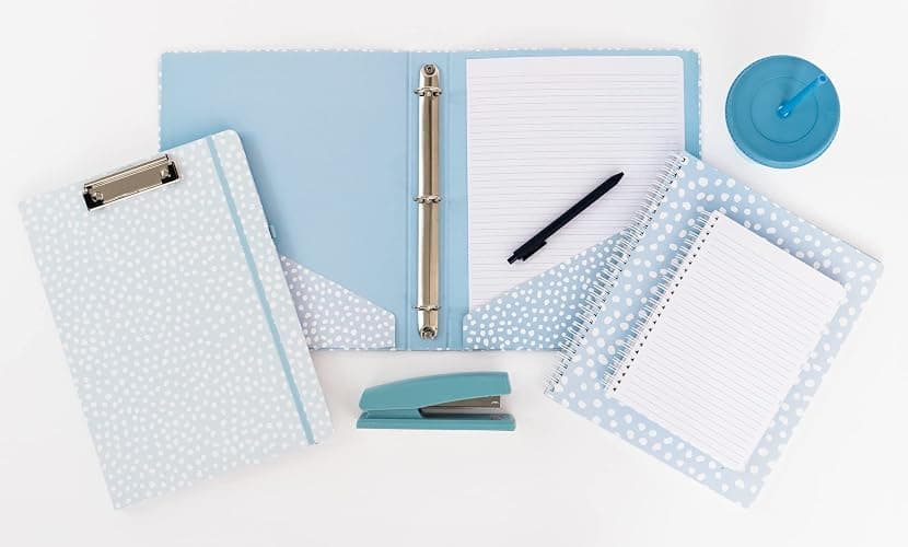 Steel Mill & Co Cute Decorative Hardcover 3 Ring Binder for Letter Size Paper, 1 Inch Round Rings, Binder Organizer for School/Office, Light Blue Dots thumbnail 4