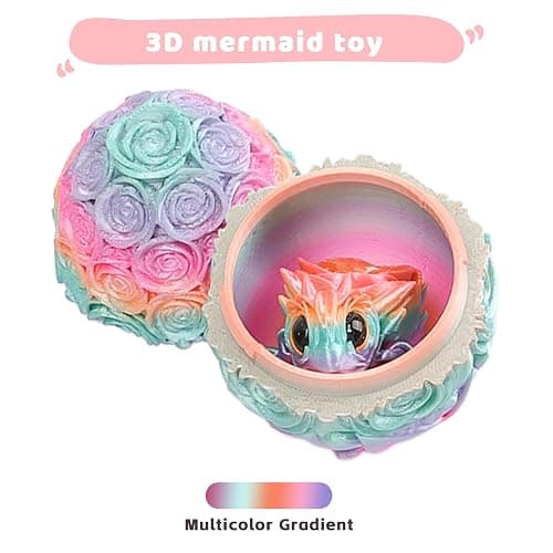 3D Printed Mini Turtle,Mystery 3D Printed Rose Egg with Articulated Turtle Inside, Adults Kids Fidget Toys Birthday Christmas, Multi Color for Home Office Decor (Pink and White Suit) thumbnail 4