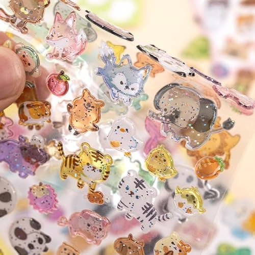 3D Cute Puffy Stickers 6 Sheets Kawaii Tiny Stickers Animal Puff Sticker Cartoon Design Glitter Sticker for Kids Adults Scrapbooks Laptops Phone Cases Journal thumbnail 4
