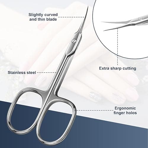 CGBE Cuticle Scissors Extra Fine Curved Blade, Super Slim Manicure Scissors for Cuticles Professional Small Scissors with Precise Pointed Tip Grooming Blades, Eyebrow, Eyelash, and Dry Skin - Silvery thumbnail 5