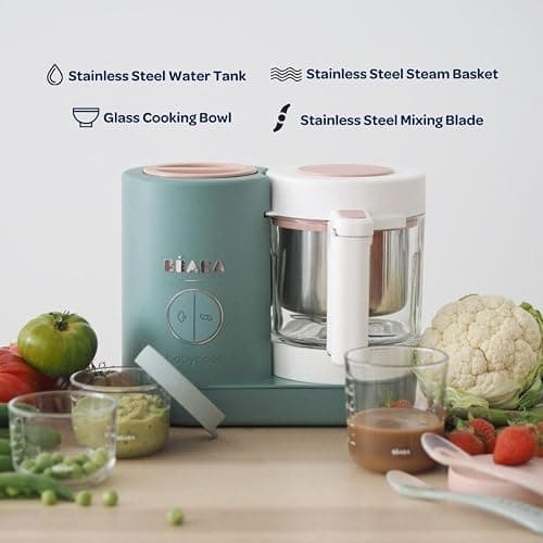 BEABA Babycook Neo Baby Food Maker | Non-Toxic Glass & Stainless Steel | Trusted by Celebrity Moms | Sustainable Baby Food Processor | Global Leader| 34 Servings in 20 Mins, Cotton Candy thumbnail 4