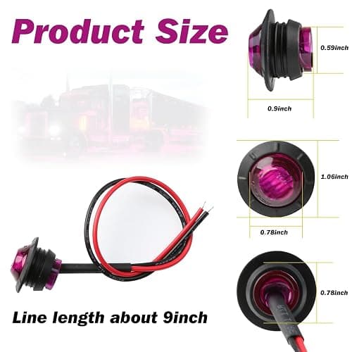 ALFU 3/4" Inch 20Pcs Purple Round LED Trailer Side Marker Clearance Lights Front Rear Top Marker Indicators Tail Light Waterproof for Truck Car Bus Van Pickup RV thumbnail 2