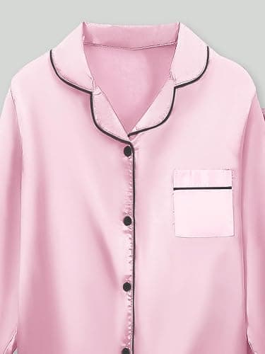 Vopawetty Satin Pajamas for Girls, 4-Piece Long Sleeve Silky Button Down PJ Set thumbnail 2