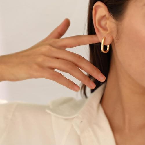 Amicon Chunky Gold Stud Earrings for Women 14k Gold Plated Hypoallergenic Earrings Statement Trendy Fashion Gold Jewelry Gifts thumbnail 3