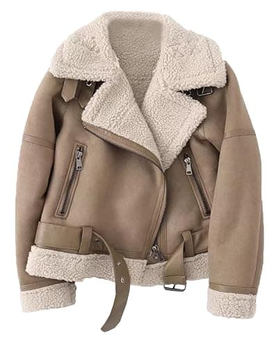 LY VAREY LIN Women's Faux Shearing Moto Jacket Thick Lined Parka Winter Shearling Coat Leather Jacket - Image 1