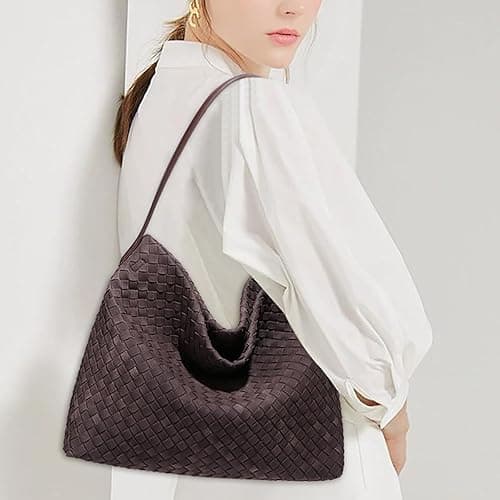 JYG Women's Woven Suede Tote Bag Slouchy Shoulder Bags Trendy Crescent Satchel Purse 2025 thumbnail 3