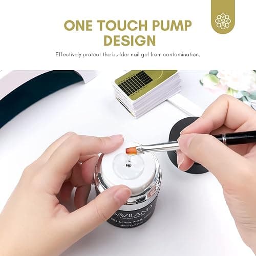 SAVILAND Builder Gel for Nails: 30ml Clear Hard Gel for Extension, Builder with Air Cushion Builder Base &Nail Strengthener Art Manicure Set 100pcs Nail Forms and Acrylic Brushr Thickening Home Use | Dispense By Press, Control Gel Amount Easily, Salon & Home DIY, Includes 100 Forms & Brush, Natural Resin, Lasts 28+ Days thumbnail 2