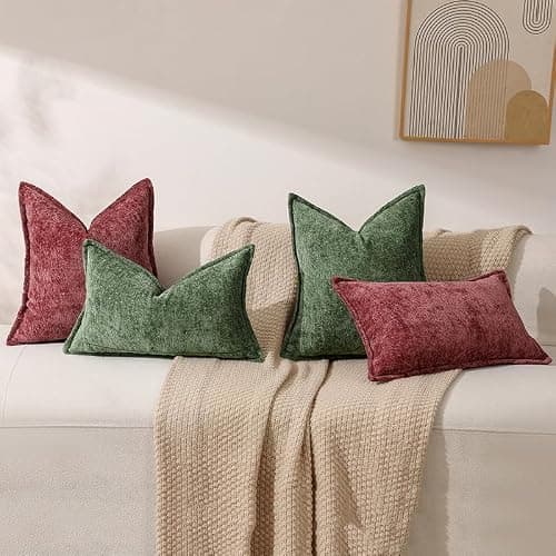 DEZENE Pack of 2 Burgundy Fall Decorative Throw Pillow Covers 18x18 Cozy Soft Chenille Accent Vintage Square Couch Pillow Covers for Home Decor Bed Sofa Living Room thumbnail 5