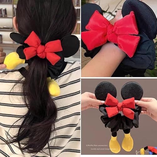 Ouliget Large Satin Scrunchies,Cute Oversized Flower Hair Bands for Girls Women,Creative Hair Ties Ponytail Decorative Headwear for Christmas Party Decoration (Ear red bow) thumbnail 4