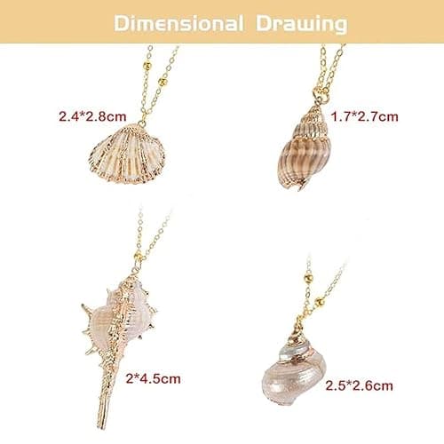 Haceolhada 5Pcs Natural Scallop Conch Seashell Necklace Inlaid with Gold Rimmed Sea Shell Necklace Adjustable Seashell Jewelry Gifts for Women - Gold thumbnail 2