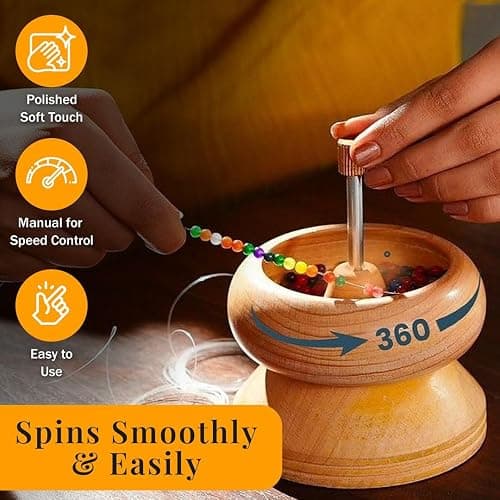 Shop LC Seed Bead Spinner for Jewelry Making Kit Clay Bead Spinner with Big Eye Beading Needle & 3mtr Wire - Necklace Bracelet Maker Wooden Birthday Christmas Gifts - Pinewood thumbnail 2
