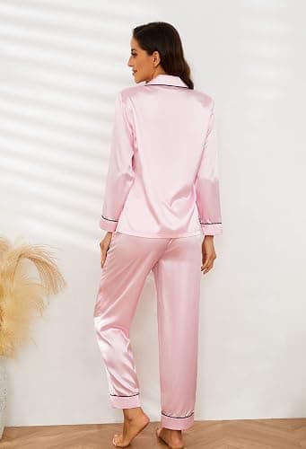 U2SKIIN Women Silk Pajamas Set, Long Sleeve Satin Pajamas for Women Sleepwear Button Down Pjs Set Two-piece thumbnail 3