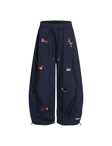 Aelfric Eden Embroidery Puppy Baggy Barrel Sweatpants Casual Y2K Elastic Drawstring Unisex Wide Leg Pants Lantern Trouser - Image 1