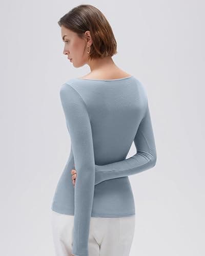 SUUKSESS Cloud Cashmere Women Boat Neck Fitted Long Sleeve Shirt Basic Knit Tops thumbnail 4