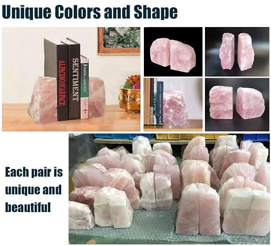 MOGEMT Rose Quartz Bookends Pink Crystal Decorative Book Ends Office Home Decor Small 1 Pair 2-3 Lbs thumbnail 6