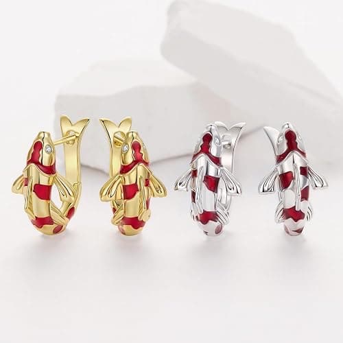 RUKYF Gold Plated Star,Koi Fish & Dachshund Hoop Earrings - Cute Animal Huggie Earrings for Women - Hypoallergenic, Dainty & Lightweight - Gift for Pet Loves thumbnail 9
