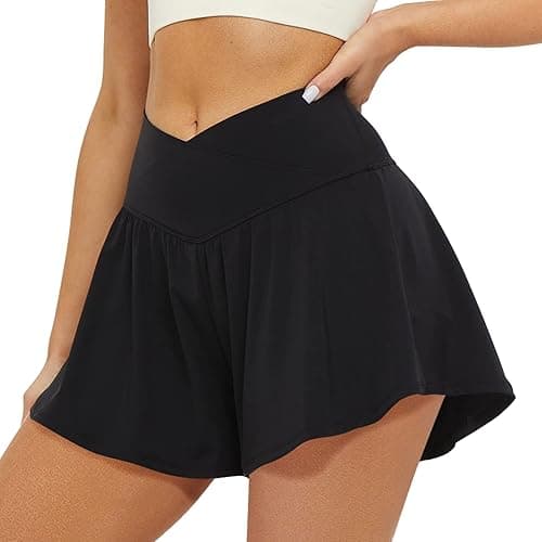 FireSwan Crossover Athletic Shorts for Women 2 in 1 Flowy Running Shorts with Pockets Spandex Butterfly Workout Tennis Skorts thumbnail 3