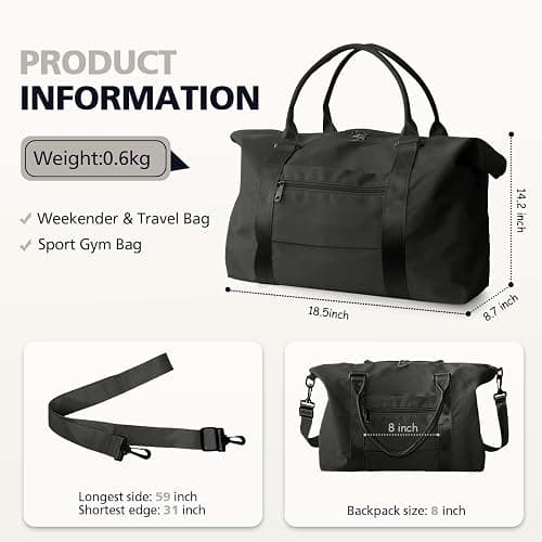 Travel Duffle Bag, Waterproof Weekender Bag Carry On Tote Bags for Women, Travel Essentials Sport Gym Bag for Men, Hospital Bag for Labor and Delivery, Overnight Bag Luggage Bag with Trolley Sleeve thumbnail 2