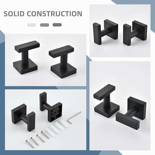 Angle Simple Matte Black Towel Hooks, SUS 304 Stainless Steel Bathroom Wall Hooks for Towel, Robe Coat Holder, 4 Pack thumbnail 9